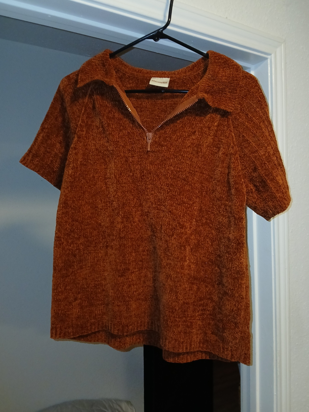 Crossroads Vintage Half-Zip Polo Top in Rust Brown